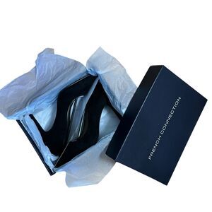 French Connection Scallop Edge Slip On Black High Heels Shoes Size 8 NIB